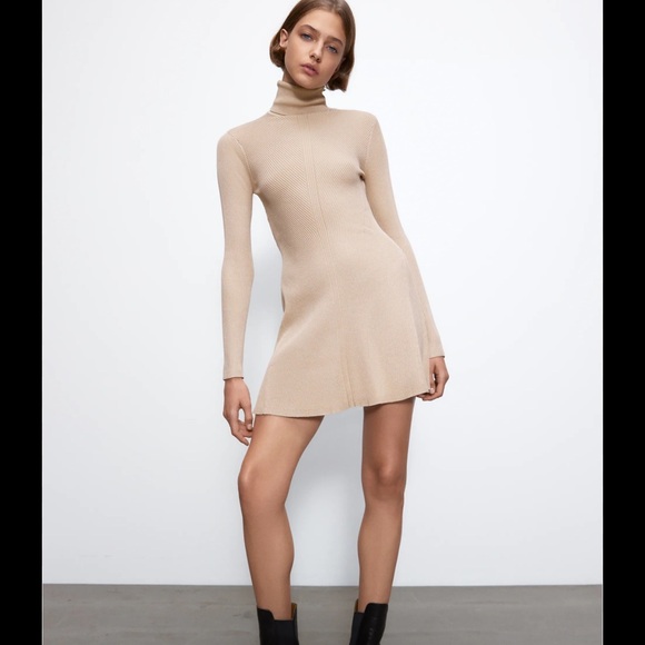 ZARA TURTLE NECK KNIT DRESS - Picture 2 of 4